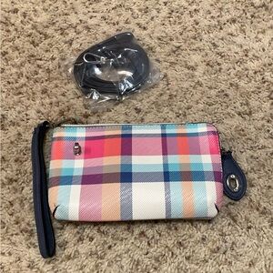 Plaid Wristlet Wallet with Strap